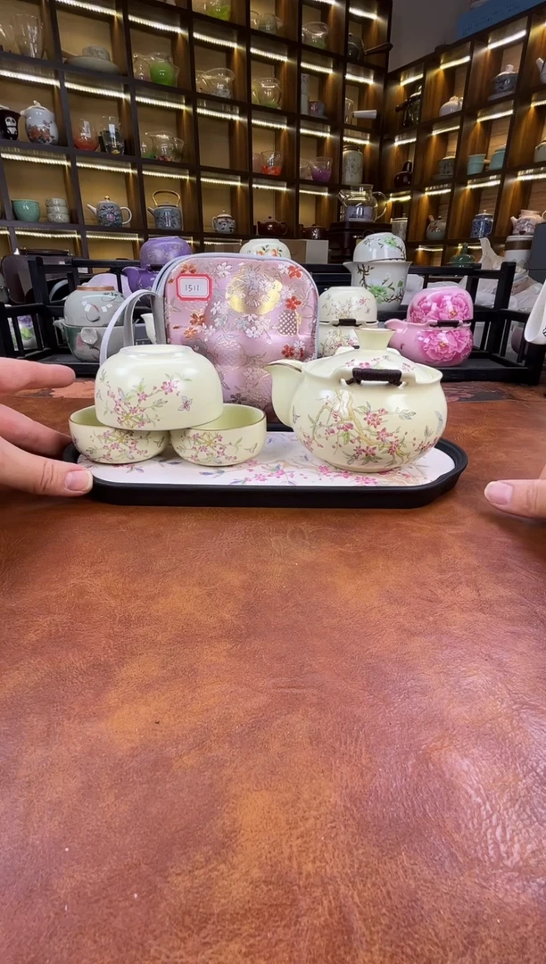 瓷片桃花宝瓶旅行+长方桃花盘