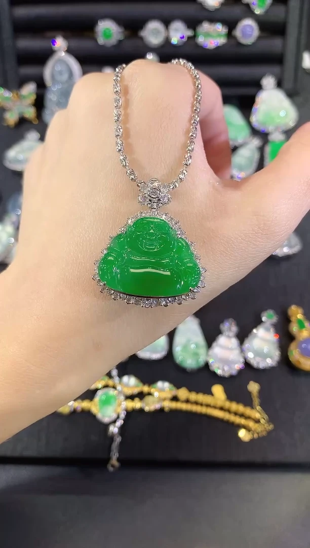 吊坠(不含链)18K金镶嵌翡翠58-佛公（不含链和扣
