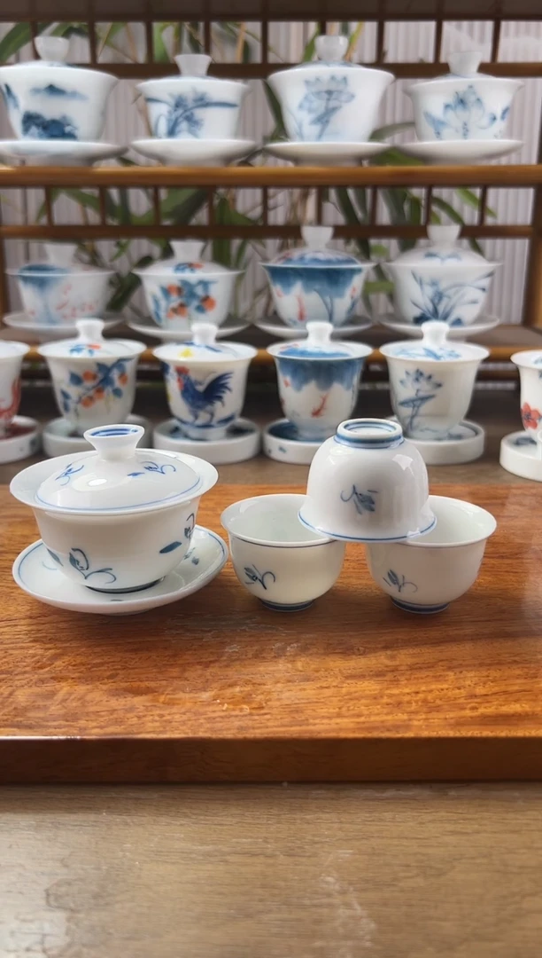 微瑕玉兰80ml三才盖碗+美人杯3个