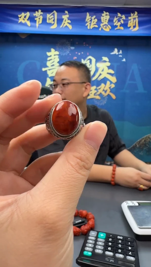 银S925镶嵌戒指南红玛瑙008ZB0926产品一个