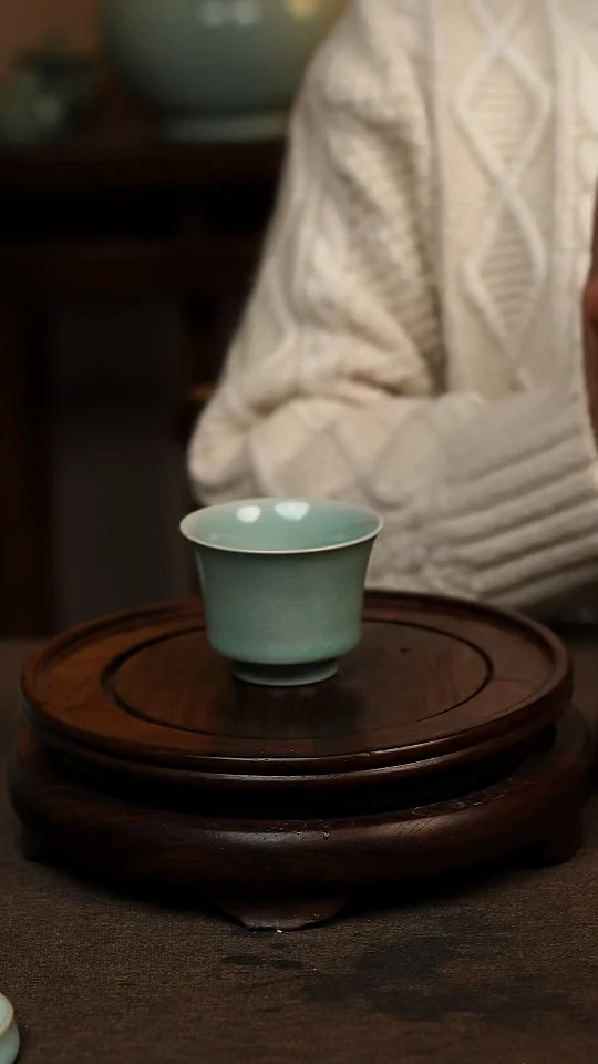 瓷片仿古青绿釉全手工马蹄杯70ml 一级不带礼盒