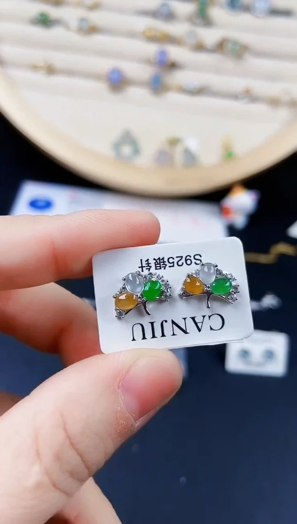 【闪购商品】翡翠银S925镶嵌耳饰6465464