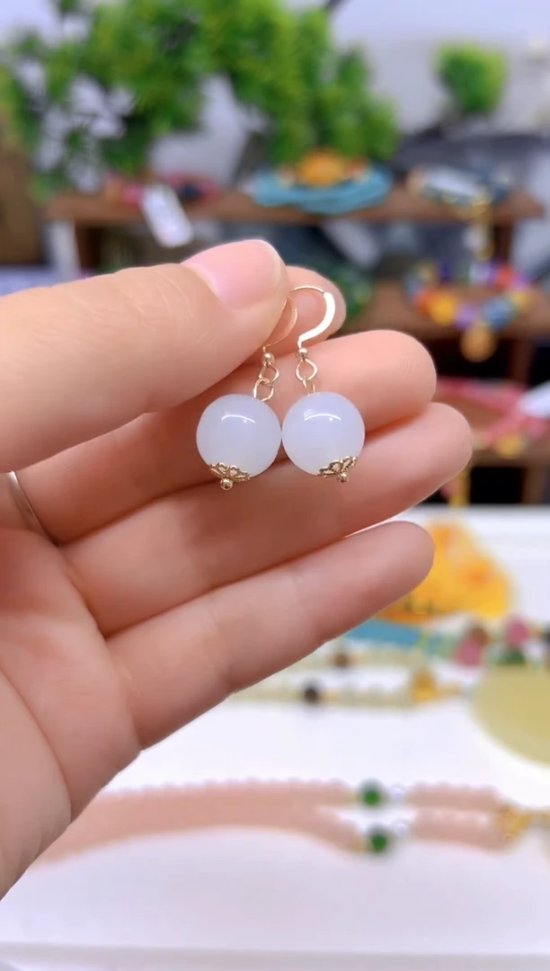 和田玉14K金镶嵌耳饰E04