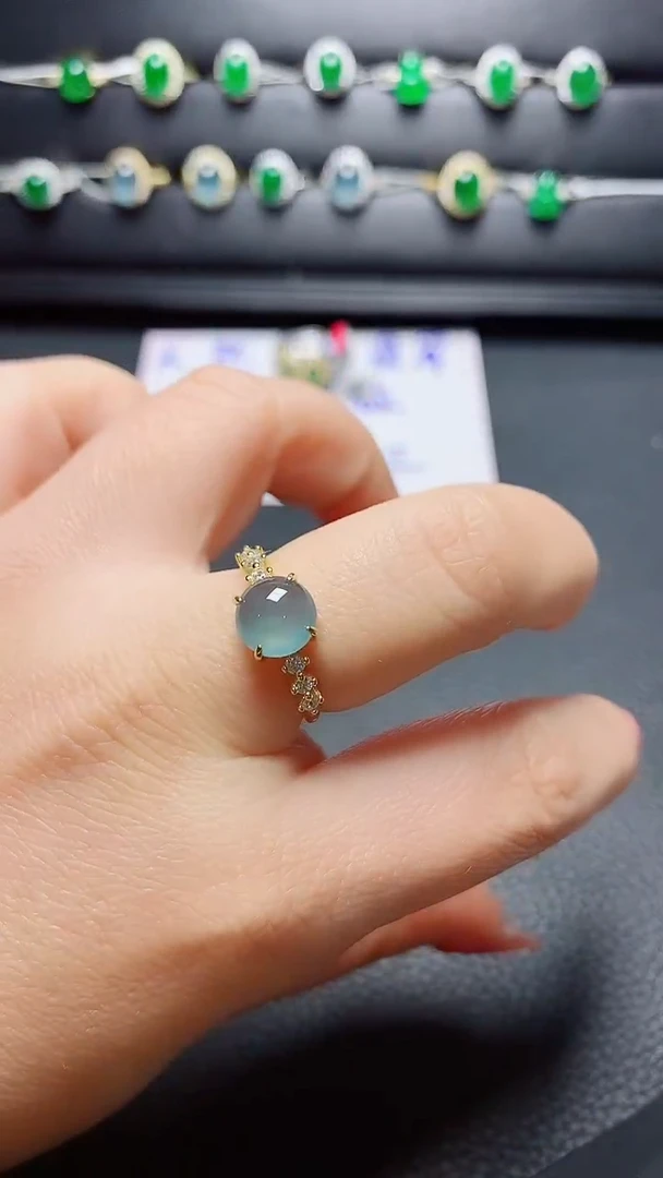 银S925镶嵌戒指翡翠 天然翡翠A货s925银镶