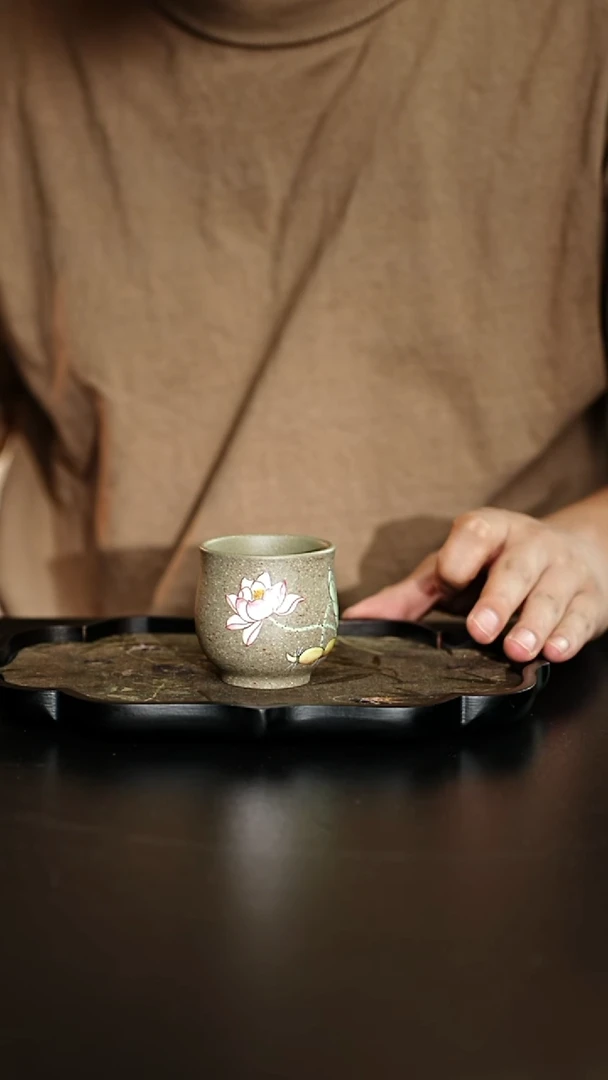 茶杯紫砂豆沙绿荷花杯