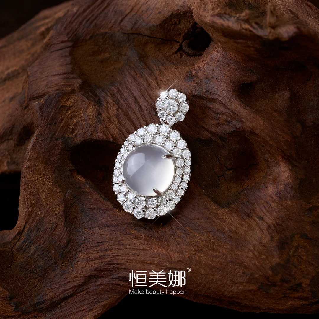 吊坠925银莫桑石 蛋面满镶吊坠气质节日礼物轻奢镶嵌女