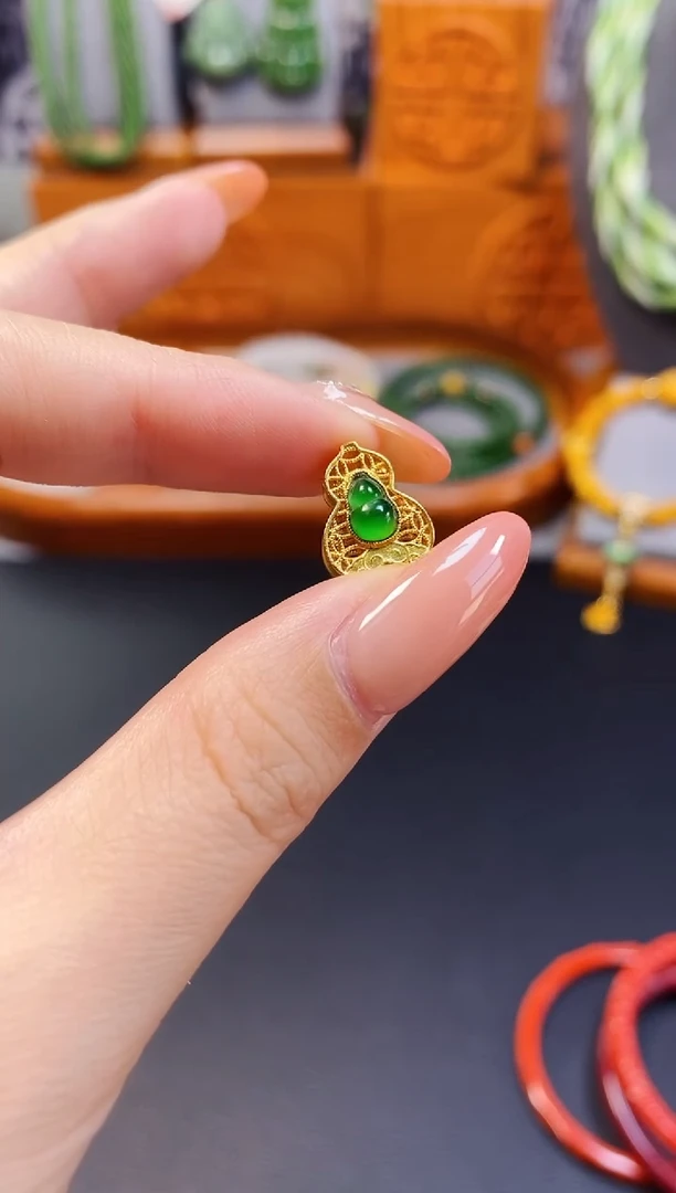 颈饰银S925镶嵌翡翠绿葫芦DIY颈饰配件