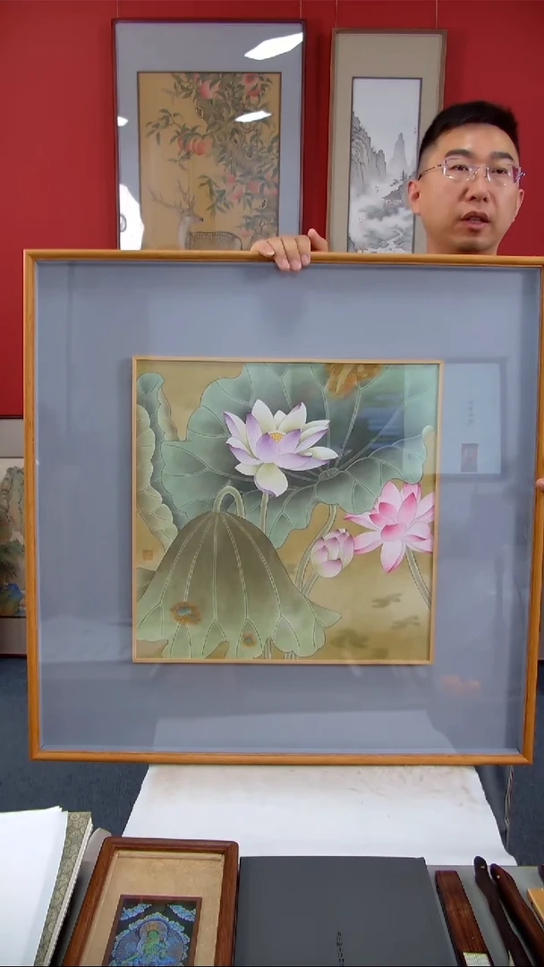 国画翁向军《荷花》装裱78*78