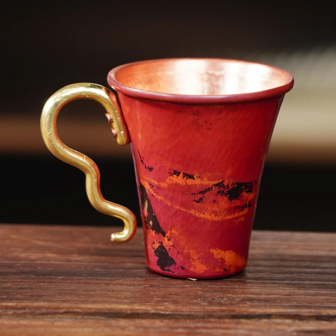 茶诵-长款紫铜海棠窗花咖啡杯主人杯