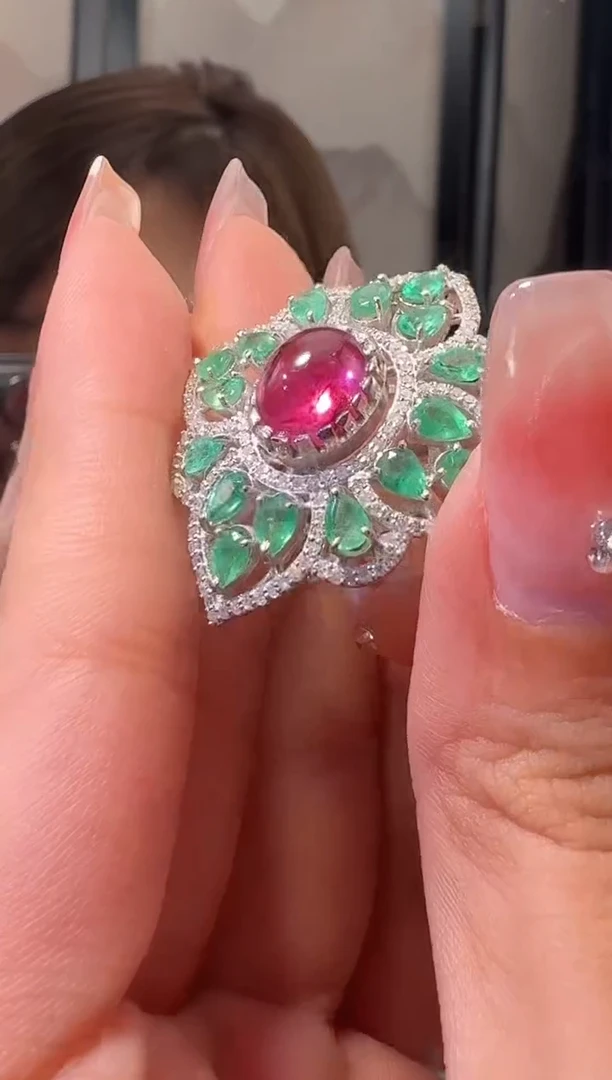 银S925镶嵌戒指碧玺戒指