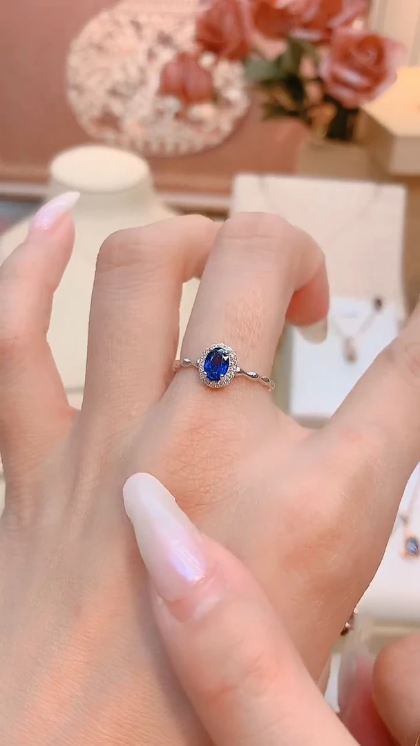 戒指蓝宝石银S925镶嵌海蓝宝戒指
