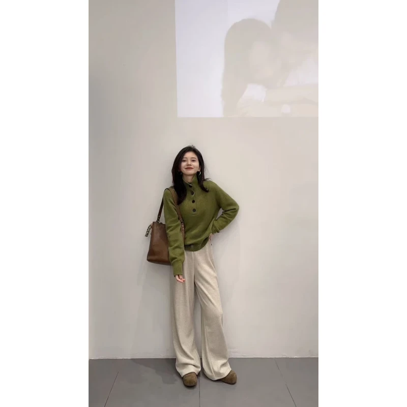 2025秋冬新款日系复古开衫女宽松慵懒风针织衫休闲裤套装