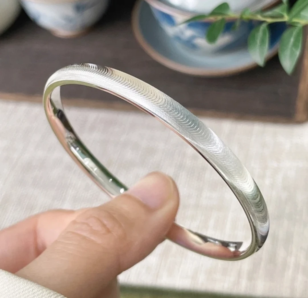 足银手镯 足银9999简约时尚气质百搭光面猫眼拉丝闭口手镯网红款