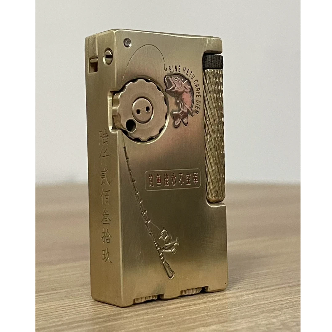 帕伽尼小双仓钓鱼人黄铜煤油打火机侧滑创意怀旧礼品男士