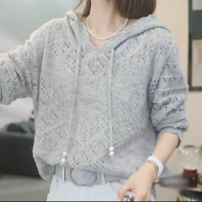 设计感镂空防晒连帽2025夏季新款空调衫长袖纯色休闲时尚针织衫