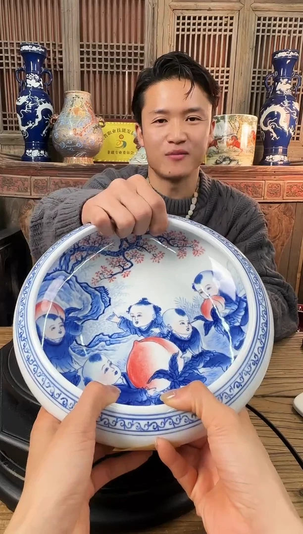 【闪购商品】摆件陶瓷 摆件 五子摘桃水洗