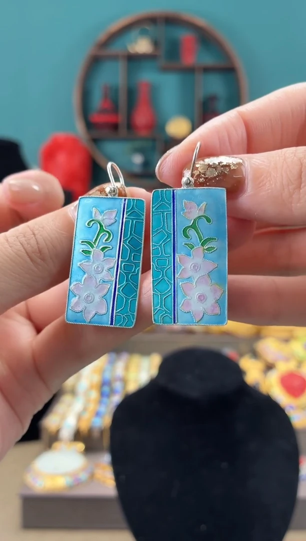 非遗手工烧蓝精品耳环