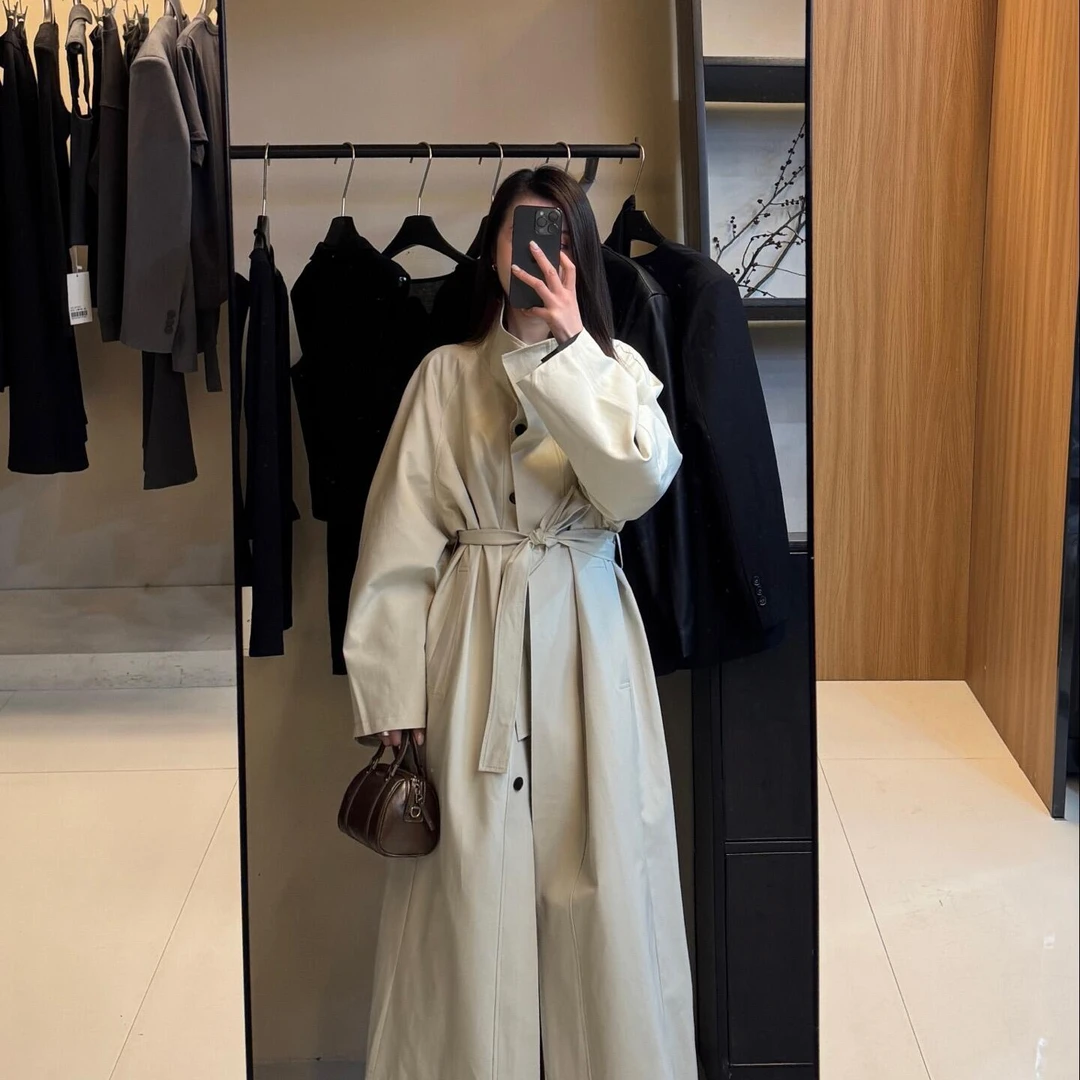 中长款风衣外套女2025秋季新款宽松慵懒风廓形立领大衣韩系高级感