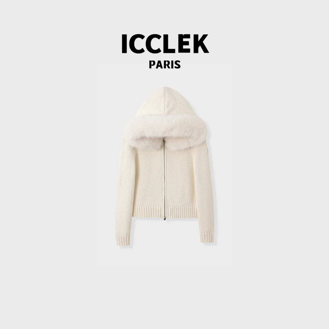 连帽毛茸茸长袖针织衫 气质 轻奢 名媛 -3568