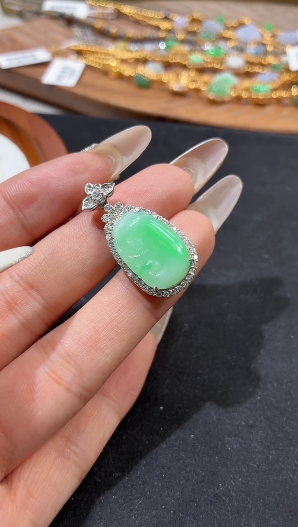 吊坠(不含链)银S925镶嵌翡翠【挽石珠宝】如意