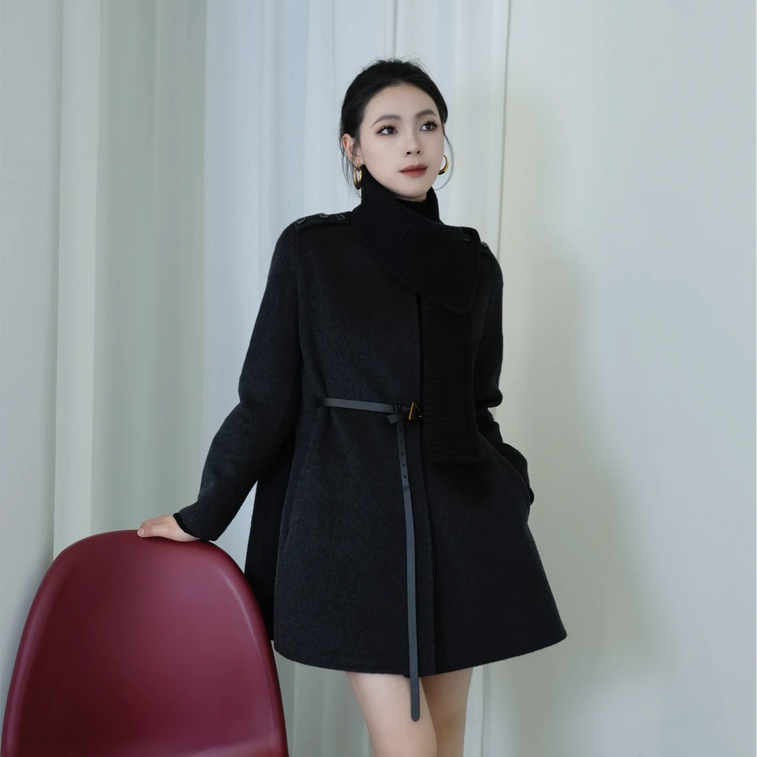 POPULARYW【雾里长安】Z·R上品屋 设计感可拆卸围巾配腰带毛呢外套