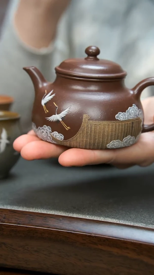 【闪购商品】紫砂茶壶紫泥怀影祥鹤壶