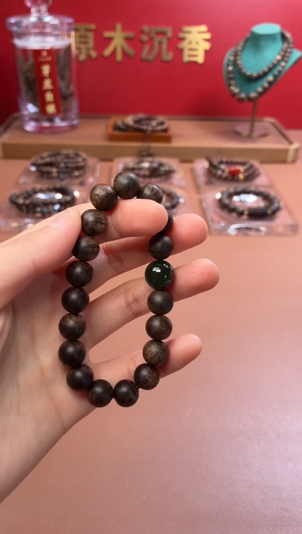 沉香手串沉水越南芽庄黄棋10玉化瘿子瘤疤单圈