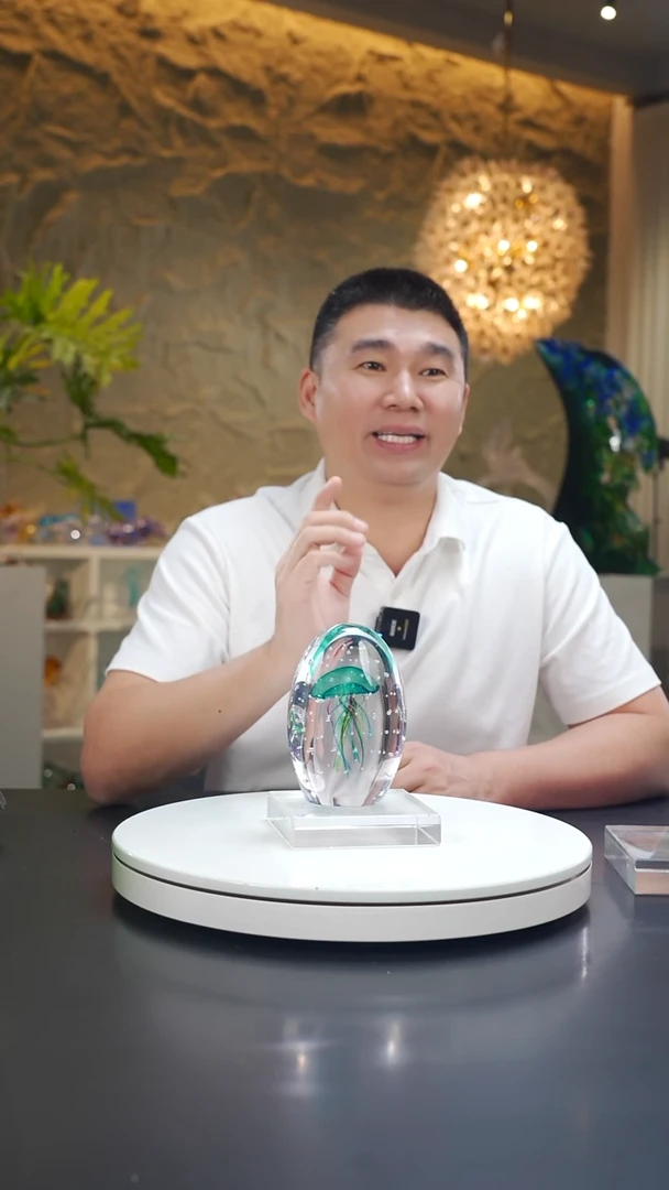 琉璃宝石蓝色水母摆件+底座