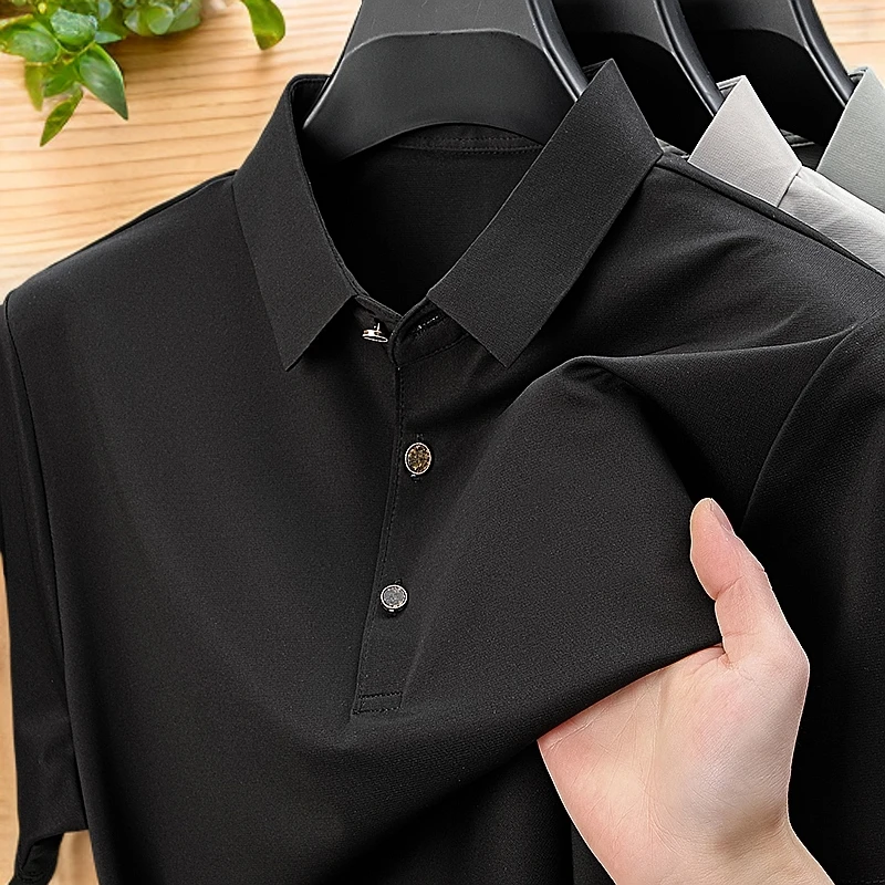 【桑蚕丝】夏季纯色薄款短袖商务休闲冰感商务POLO男士T恤宽松翻领