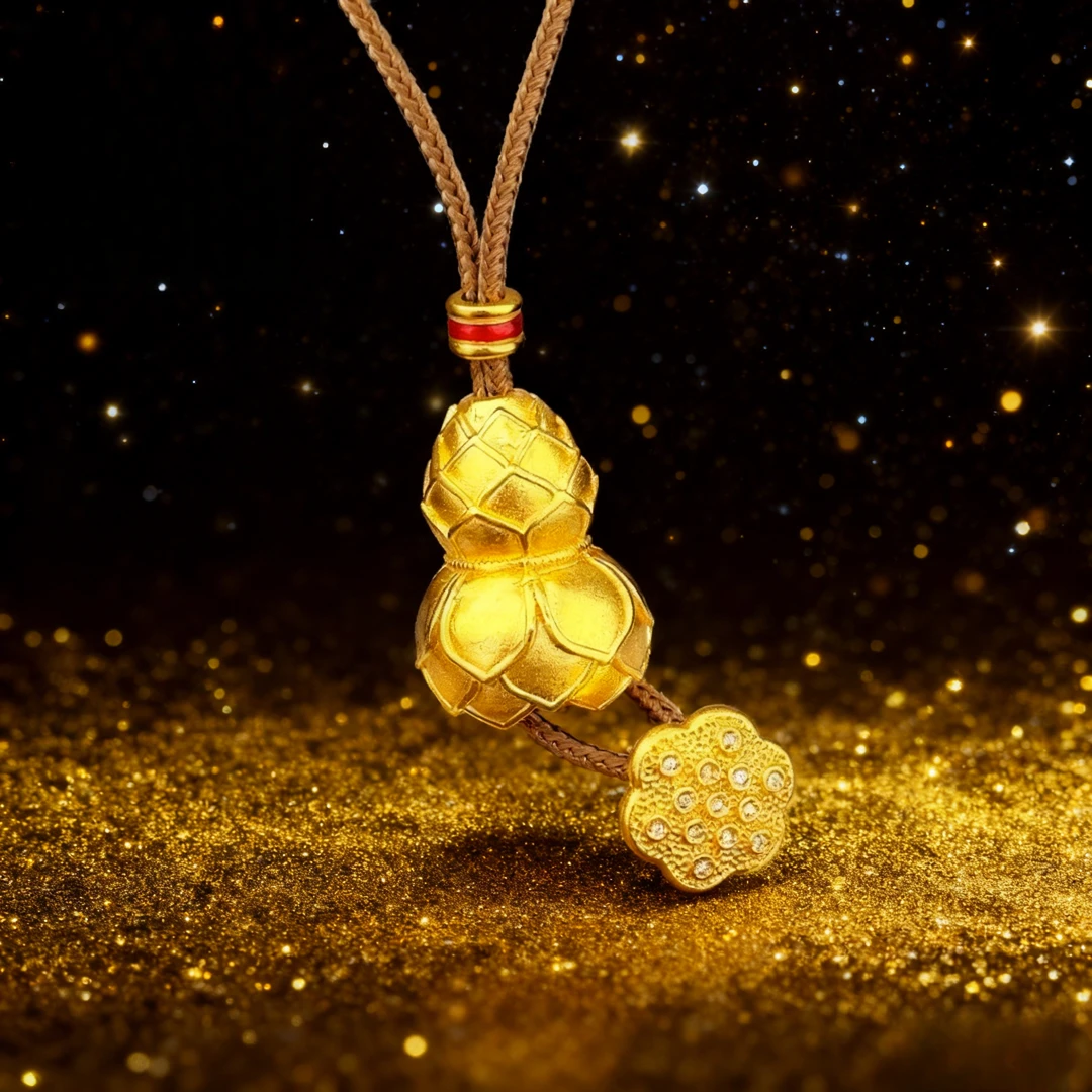 YLY-G6 棕绳莲葫挂坠 葫芦莲花造型 钻饰细节 戴上超显温婉