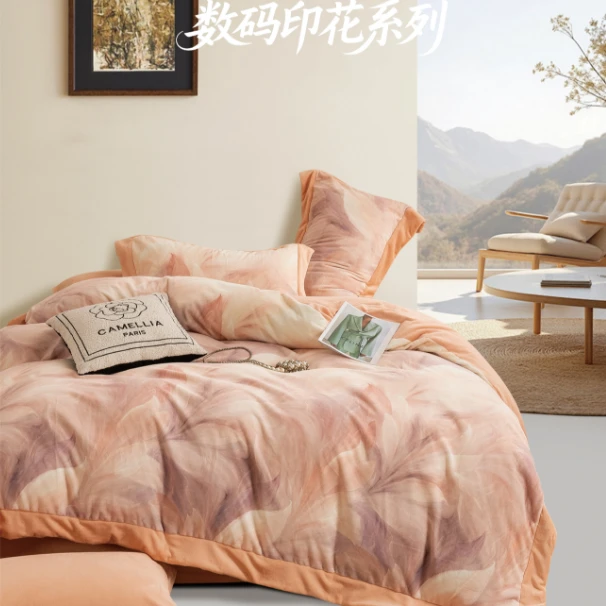 数码印花加密秋冬保暖绒布料～春风里粉