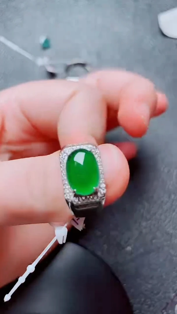 翡翠戒指银S925镶嵌翡翠
