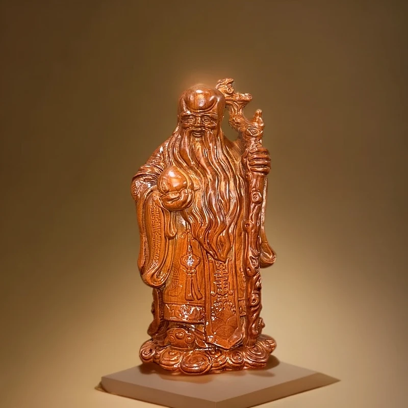 桃木寿星人像摆件正宗泰山桃木雕刻