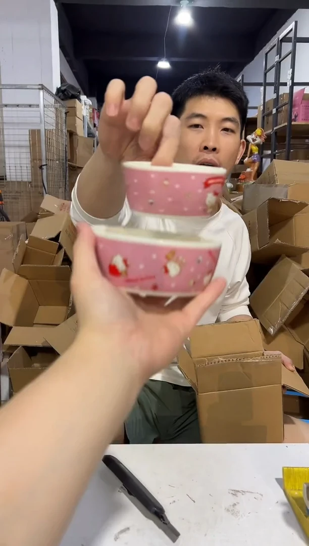 瓷片粉色kt猫大小碗2件套