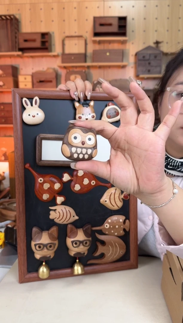 木黑胡桃猫头鹰冰箱贴