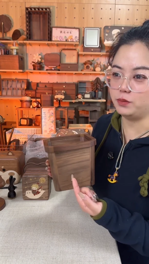 木北美黑胡桃桌面垃圾桶