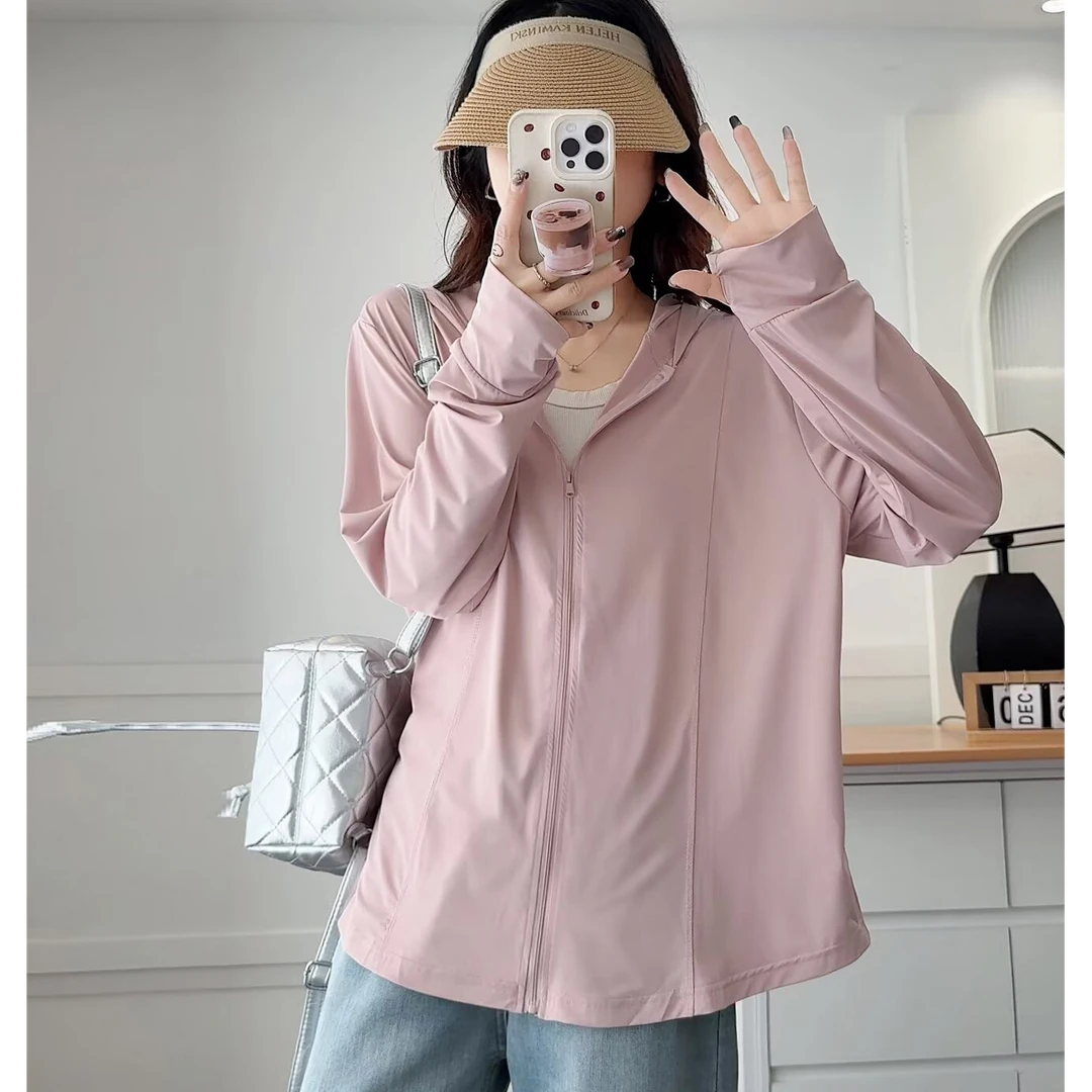 【UPF30＋冰爽防晒衣】新款胖MM大码女装百搭夏季纯色速干连帽防晒衣