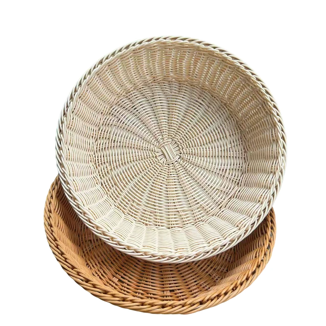 仿藤圆形果大号果盘简约厨房收纳简单收纳筐托盘手工创意篮子