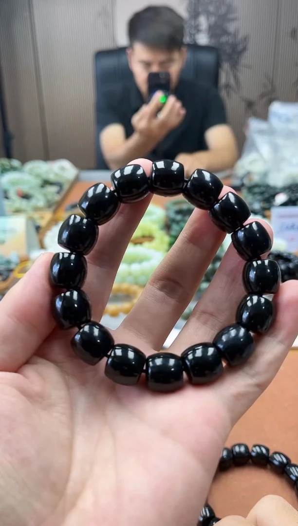 手链未镶嵌和田玉纯天然新疆塔县黑青14直切