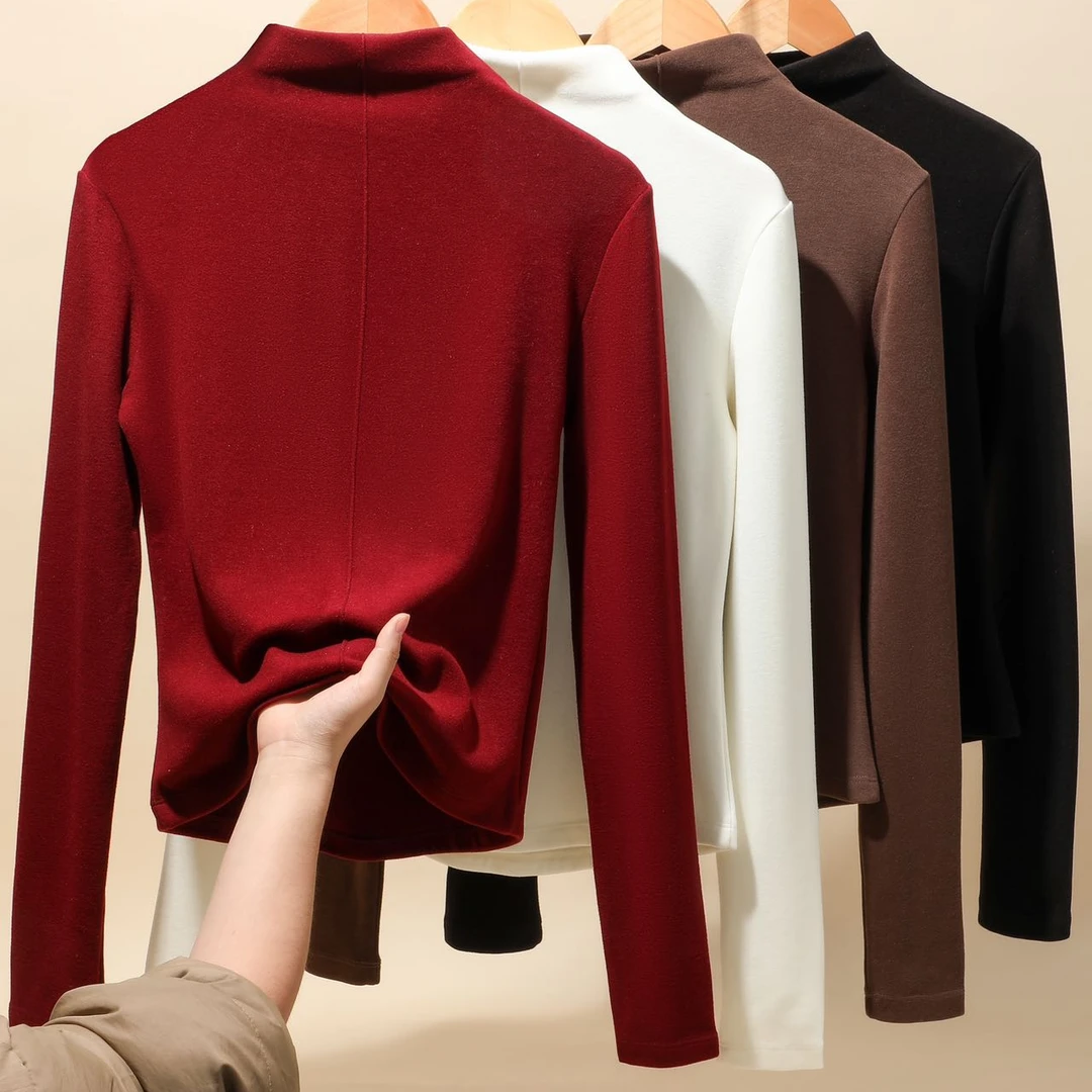 半高领抗起球云朵绒长袖保暖打底衫6609