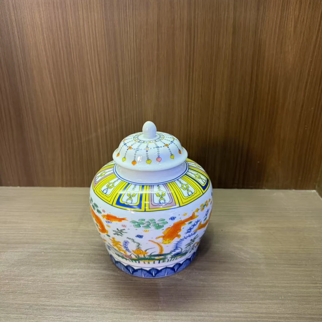 景德镇陶瓷鱼藻罐