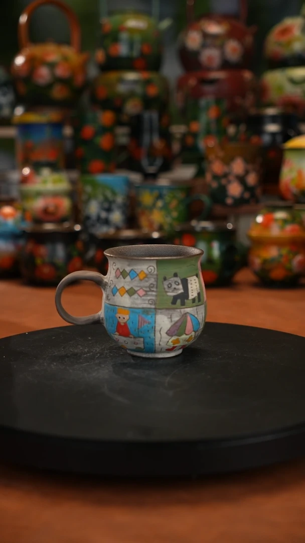 陶瓷油画手绘釉下彩脏脏杯