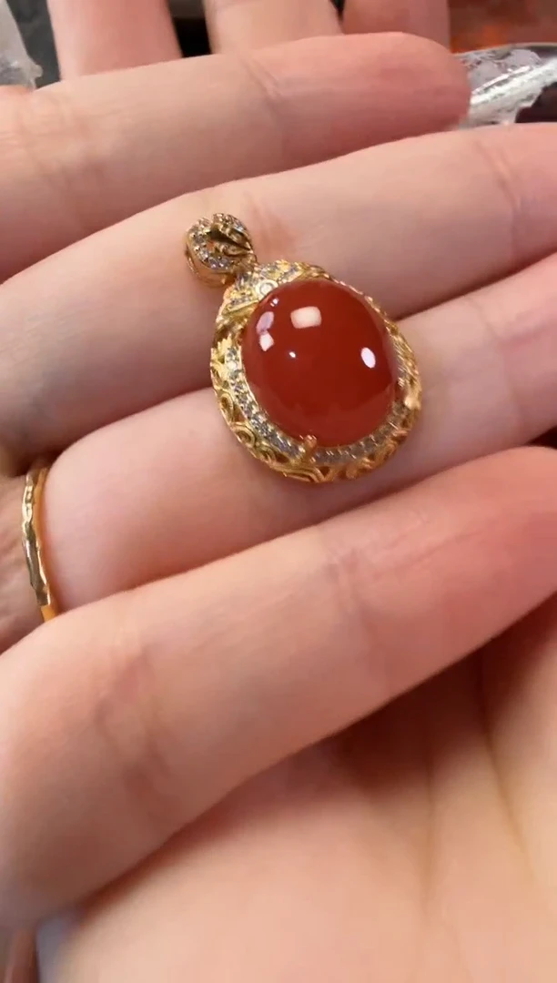 颈饰银S925镶嵌南红玛瑙冰红吊坠