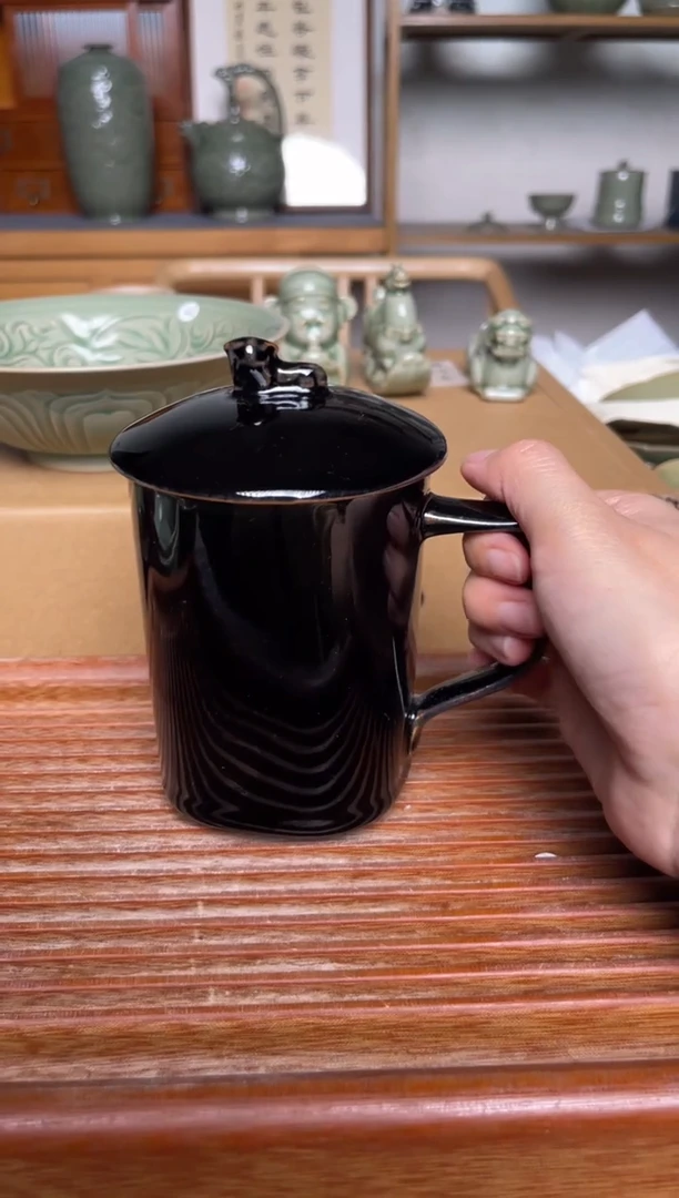 瓷器耀州窑黑釉办公杯 微瑕