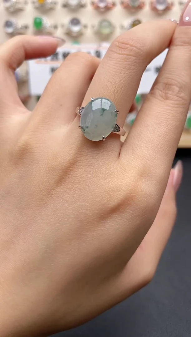 【闪购商品】翡翠戒指银S925镶嵌一物一证一礼盒