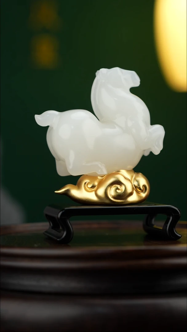 玉【玉马乘祥云】天然玉石手把件