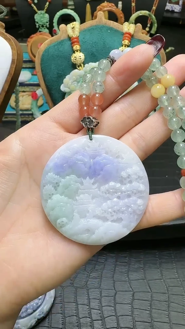 【闪购商品】翡翠颈饰未镶嵌天然翡翠山水圆牌