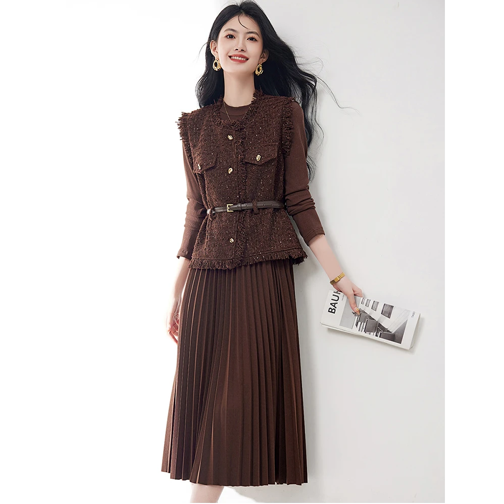 〈纪朵研〉1426马甲连衣裙两件套装女装秋季新款高级感轻奢小香风