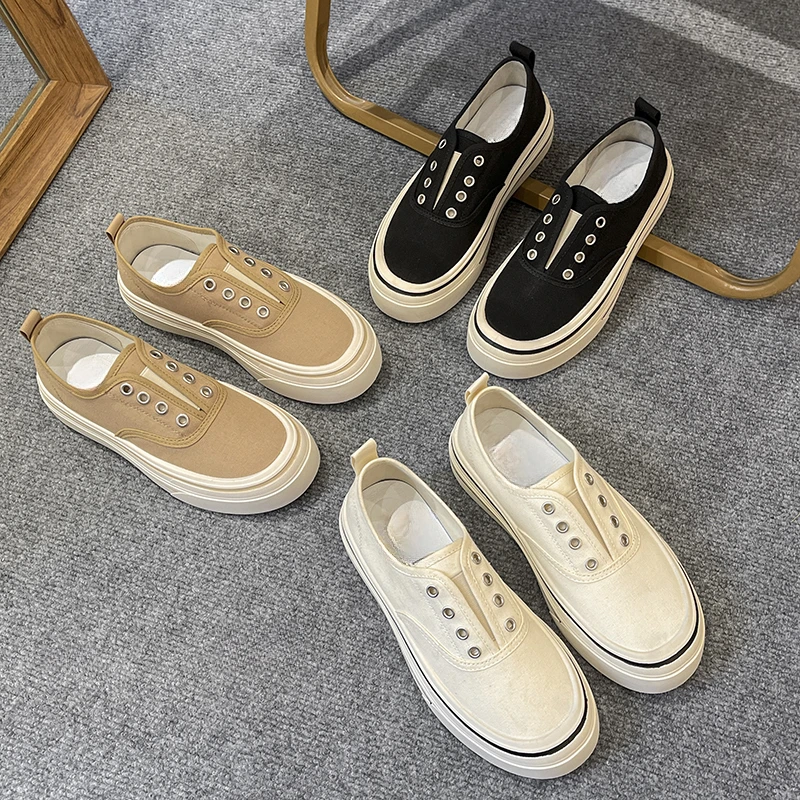 一脚蹬帆布鞋女2025新款夏季薄款透气百搭板鞋