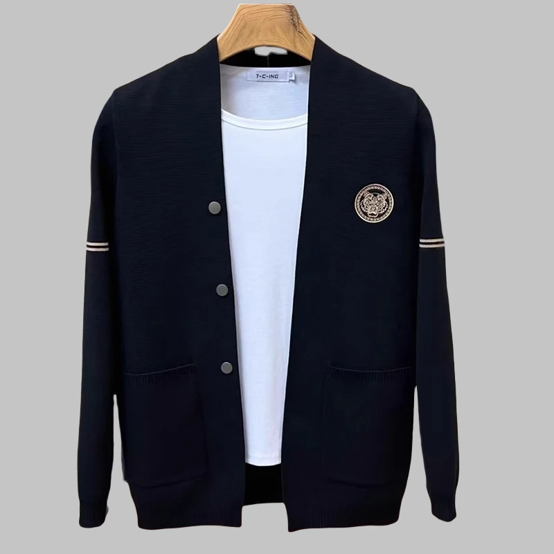 高端针织开衫男士外套2025新款秋季高品质宽松百搭慵懒风简约毛衣